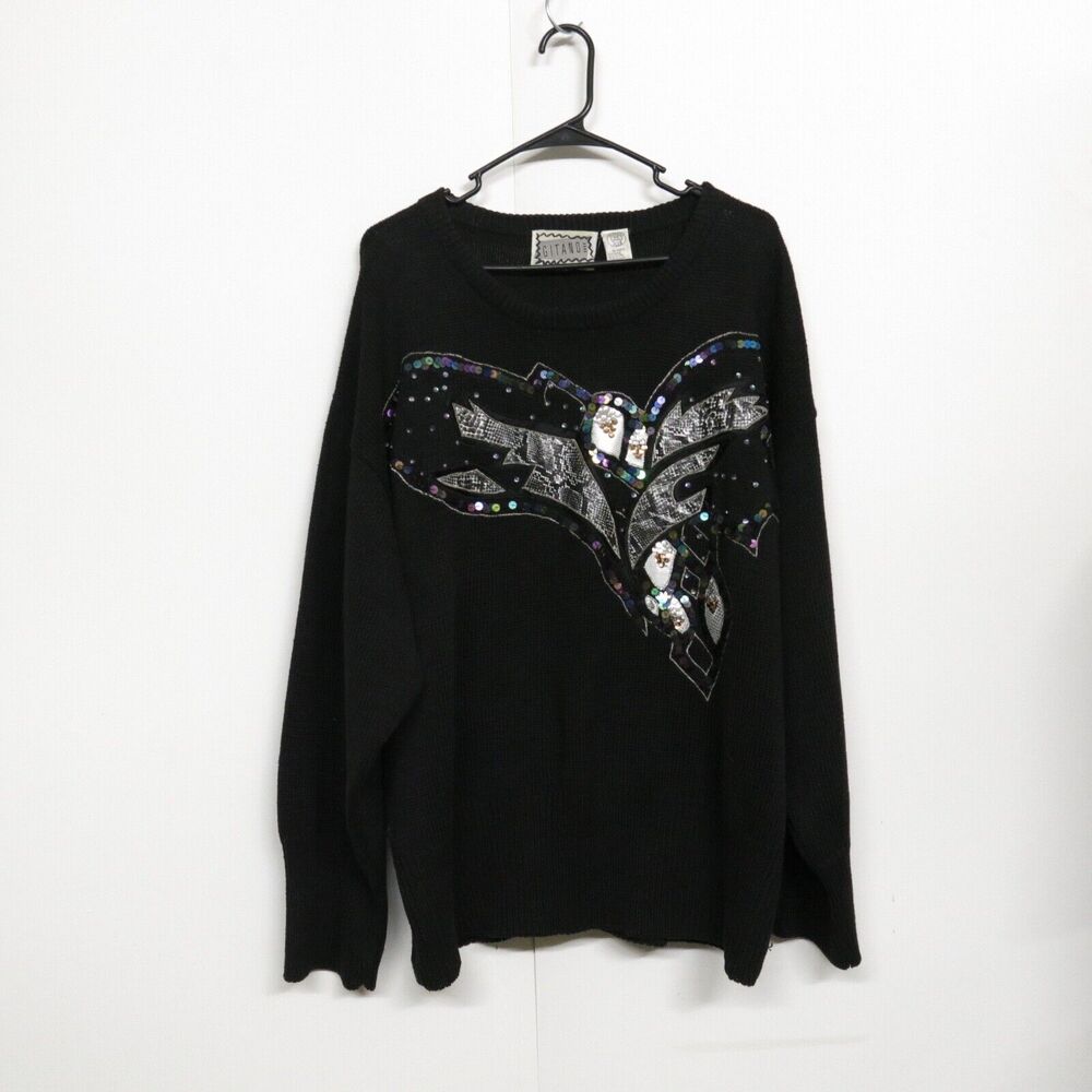 Vtg Plus Sized Gitano Abstract Sequin Beaded Rami… - image 1